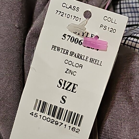 New White House Black Market SMALL Pewter Sparkle Shell Short Sleeve Top - Picture 7 of 7